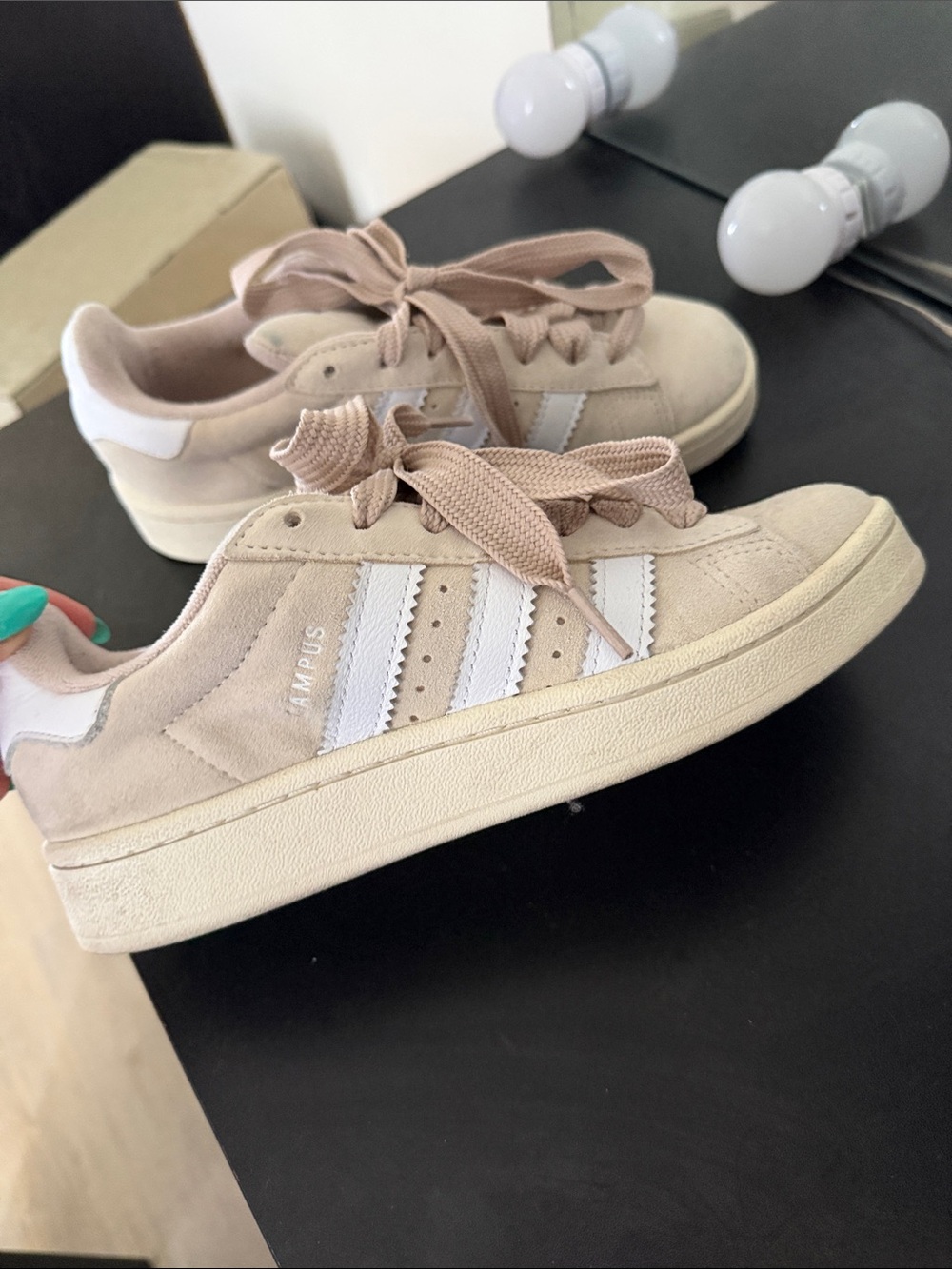 adidas Campus Women’s Suede Sneakers in Light Beige and White